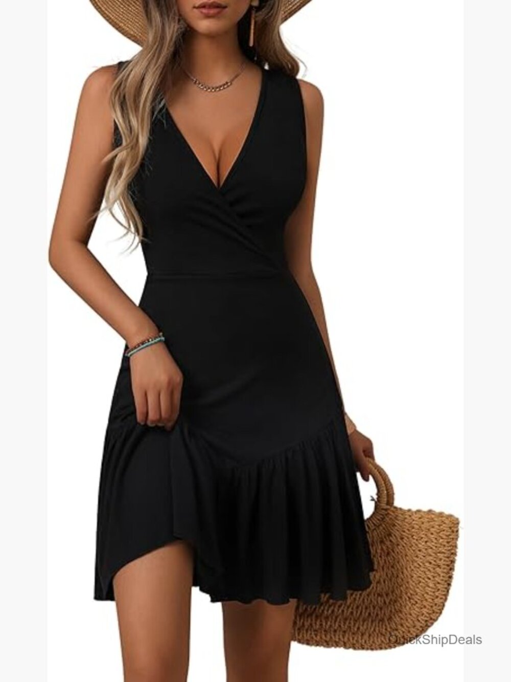 Sleeveless Wrap V Neck Floral Sundress Mini Dress